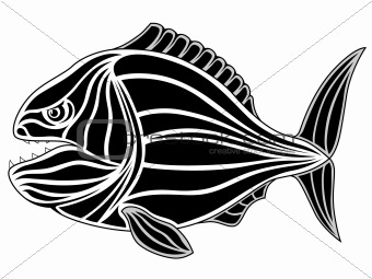 Black tribal fish tattoo - piranha