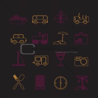 Travel, transportation, tourism and holiday icons