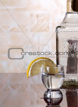 Tequila cup and bottle