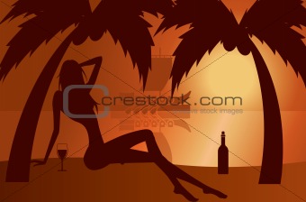 beautiful woman silhouette on a beach