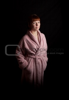 young womand bathrobe