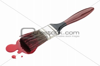 brush with red paint isolated on white