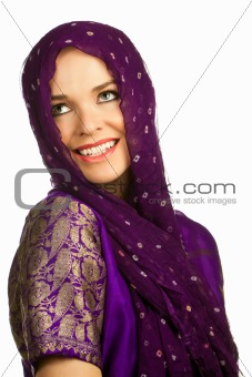 Beautiful indian woman in traditional clothing and head scarf