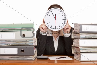 Woman in office has stress because of time pressure