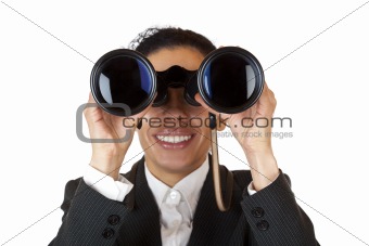 Woman looks through binoculars and found business