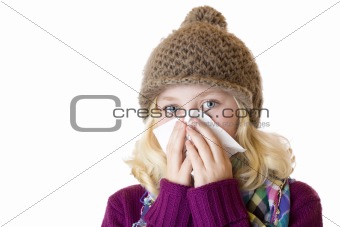 Girl  blowing her nose