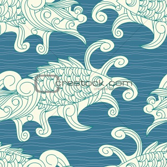 vector seamless pattern with koi carp fishes