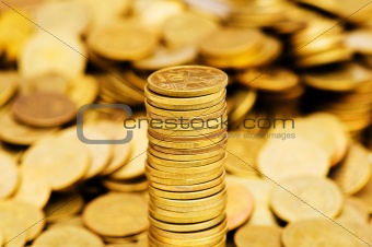 Close up of the golden coin stacks