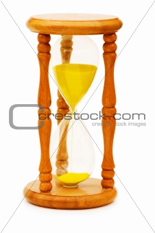 Wooden hourglass isolated on the white background
