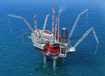 Sea Oil Rig Drilling Structure. 3D image