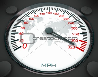 Speedometer and world map