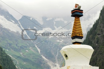 Landmark of a white stupa in Shangrila