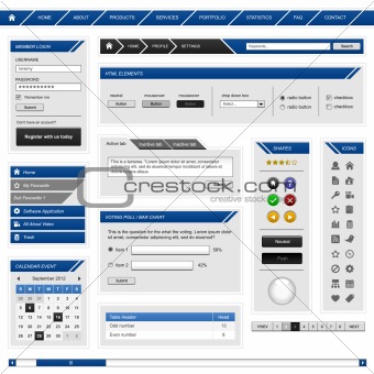 Website Web Design Element Template Frame Blue