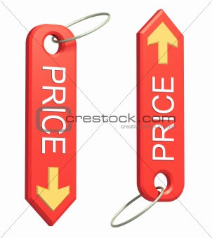 Red trinket price concepts. Isolated on white