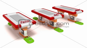 Three red filling stations. Isolated on white