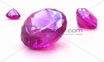 Ruby gemstones on white surface. 3D render isolated on white
