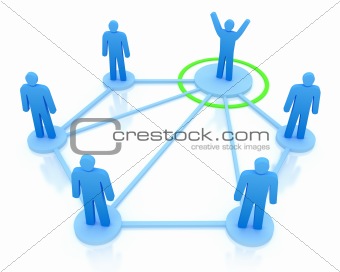 Leader is managing his work team. Network concept. Isolated on white
