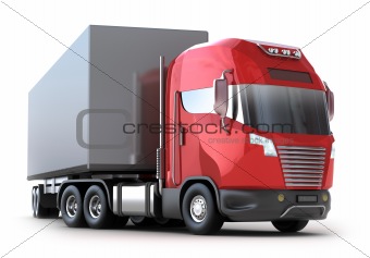 Red Truck with container. Isolated on white