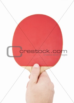 Red table tennis racket in the hand