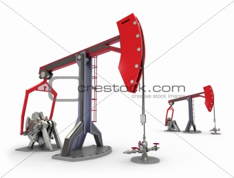 Oil Rig : Pump jacks isolated on white