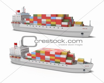 Cargo ship on white background , 3D image