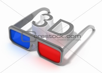 3D glasses with film concept. Isolated on white.