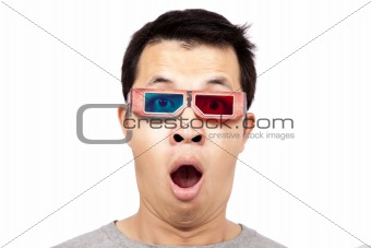 Young man with 3D glasses on watching a 3D movie
