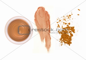Foundation cosmetic products isolated on white. Concealer, powder, cream.