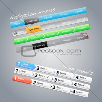 Navigation menus and step panels