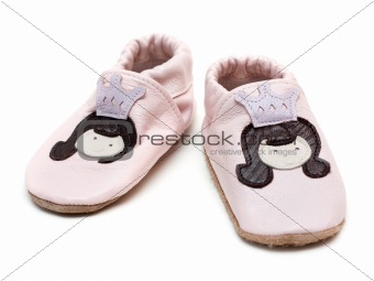 Pair baby rose leather slippers