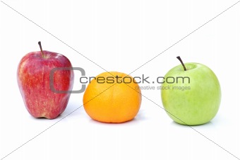red apple,orange and green apple