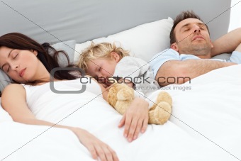 Cute little boy slieeping with her parent