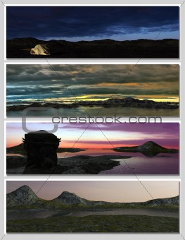 four different fantasy landscapes for banner, background or illustration