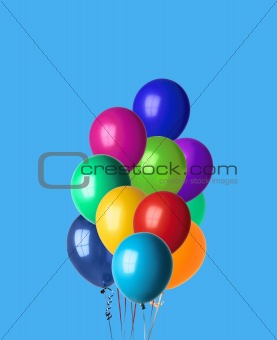 bunch of happy flying balls isolated on blue