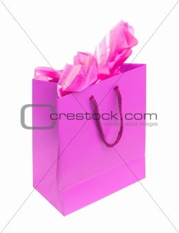 pink shopping bag isolated on white background
