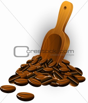 Coffee beans and wooden spatula