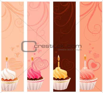 Banners with sweet small cakes
