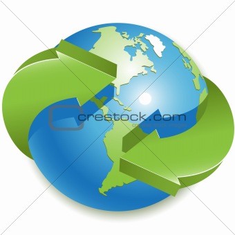 Globe and green arrows