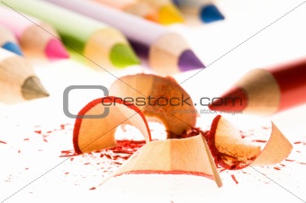 Sharpened pencils and wood shavings