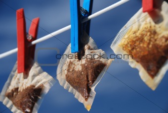 teabags on a washing line