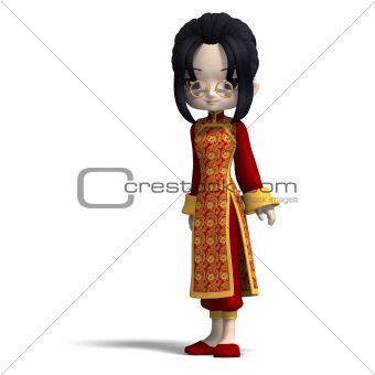 sweet cute cartoon chinagirl with glasses and red clothes