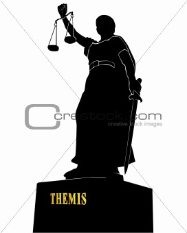 Black silhouette of a statue of a Themis