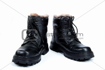 Black man's boots, on the white background, isolated
