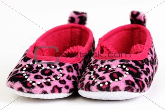 pink and red baby shoes with a crystal heart 