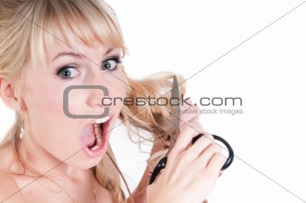 Girl cutting hair