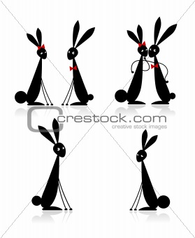 Couples of rabbits, black silhouette for your design 