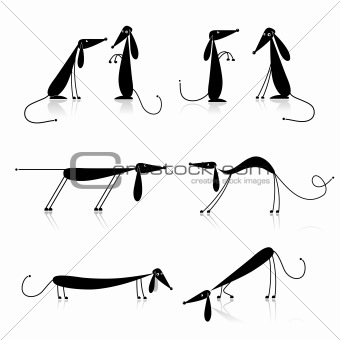 Funny black dogs silhouette, collection for your design 