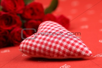 Checked fabric heart and roses