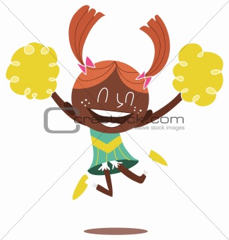 Illustration of a young smiling cheerleader jumping and cheering