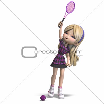 cute girl with long hair plays tennis
